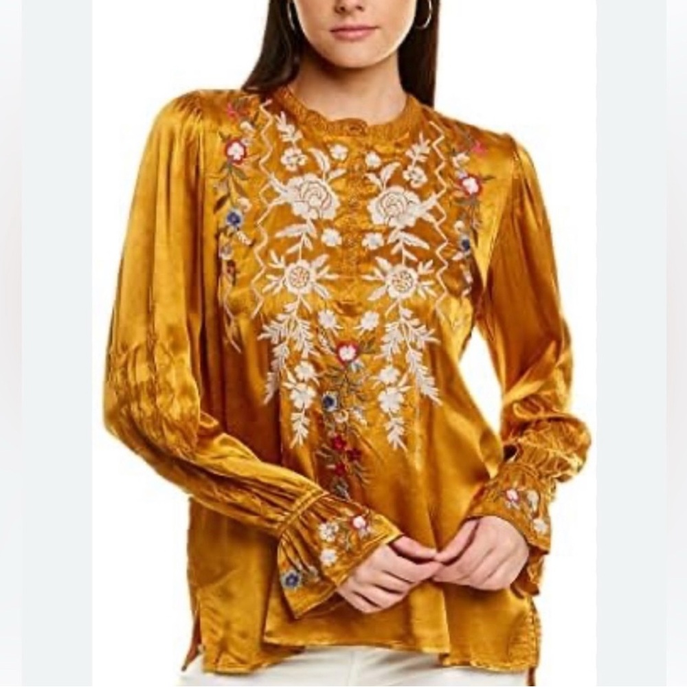 Johnny Was Golden Embroidered Top